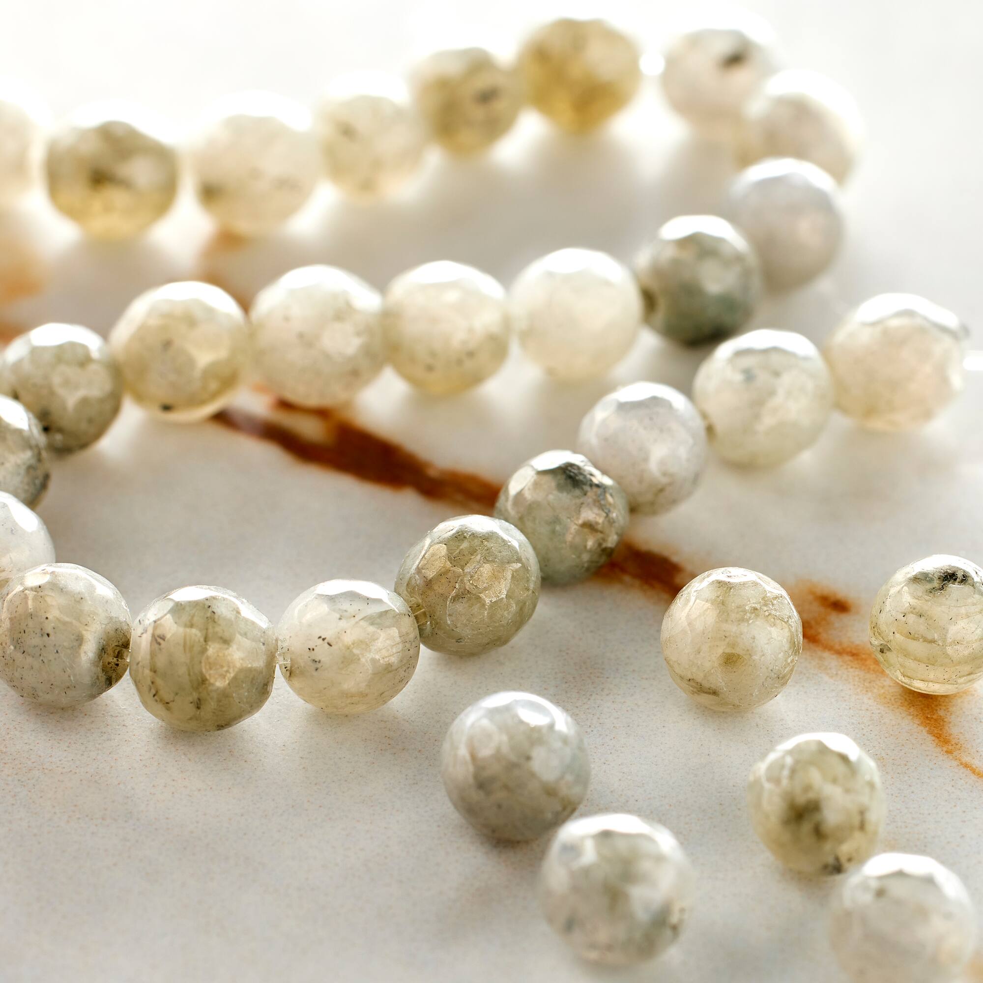 White Labradorite Silverite Facted Round Beads by Bead Landing®, 6mm